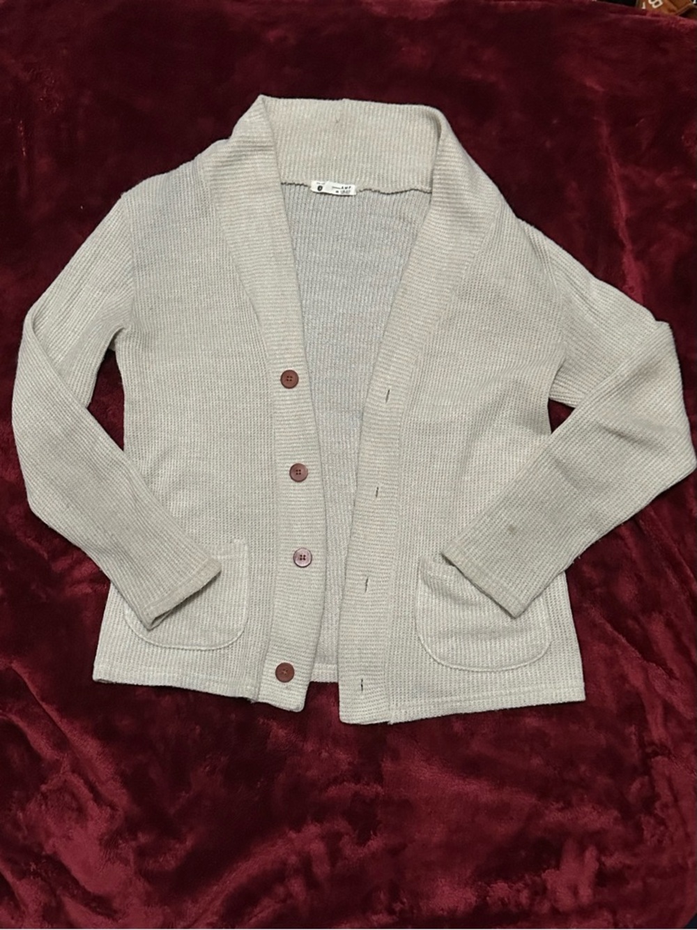 Light Gray Shawl Collar Button-Front Unisex Sweater